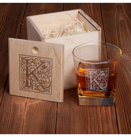 Стакан для виски в деревянной коробке "Вензель" персонализированный, фото 3, цена 440 грн